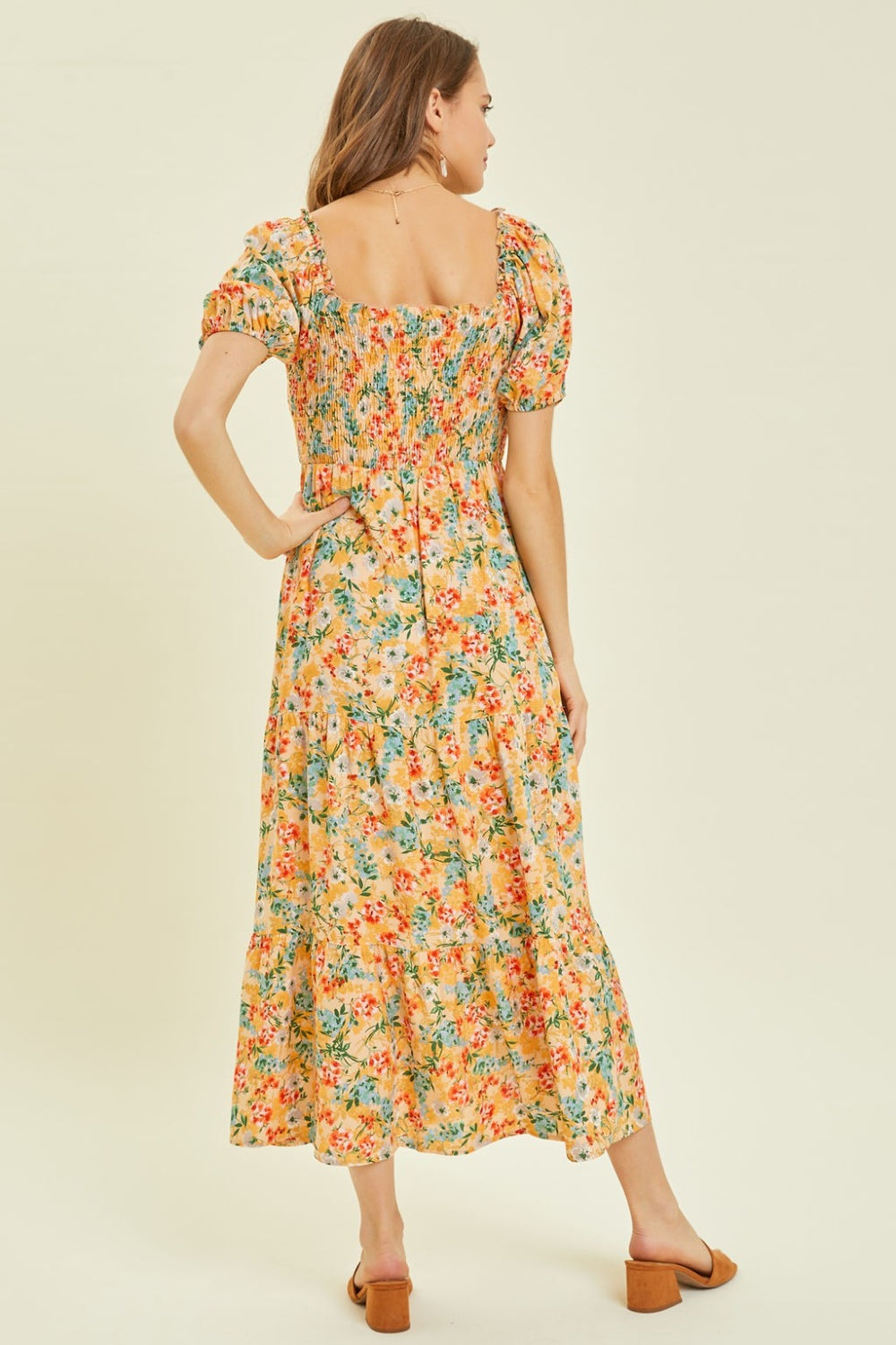 HEYSON Full Size Floral Smocked Tiered Midi Dress