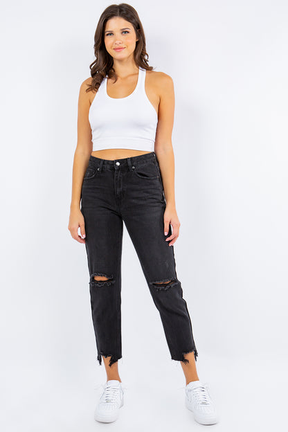 American Bazi High Waist Distressed Cropped Straight Jeans