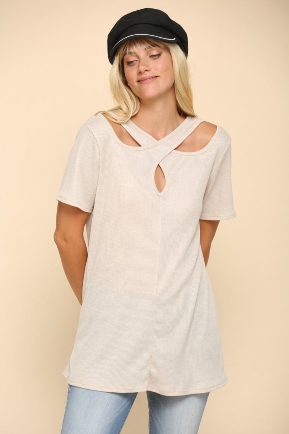 Celeste Full Size Crisscross Cutout Short Sleeve T-Shirt