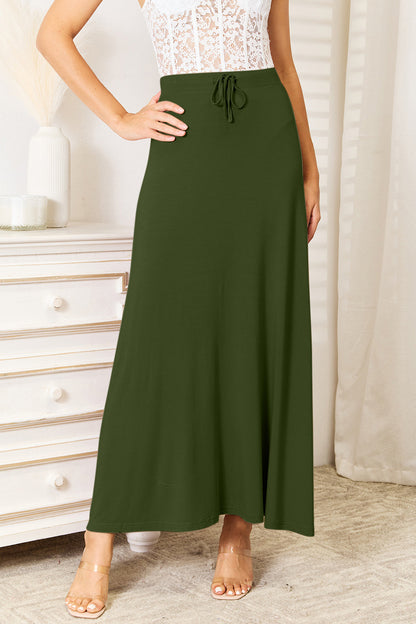 Double Take Full Size Soft Rayon Drawstring Waist Maxi Skirt