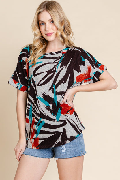 BOMBOM Printed Round Neck Short Sleeve T-Shirt