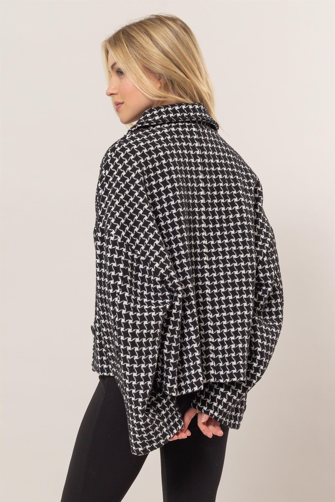 HYFVE Tweed Plaid Button Up Collared Neck Jacket