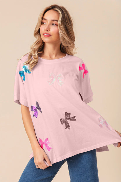 BiBi Sequin Bow Patch Short Sleeve T-Shirt