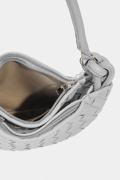 Fame PU Leather Basket Weave Half Moon Bag