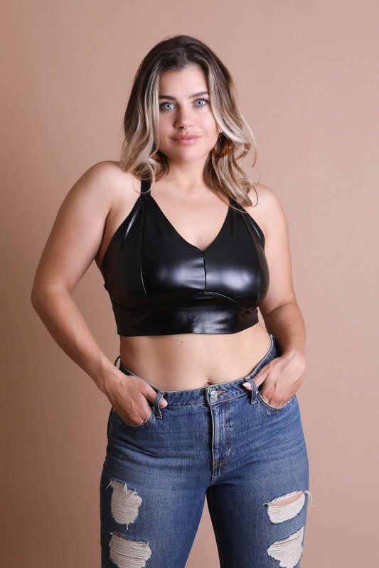 Faux Leather Longline Bralette Plus Size