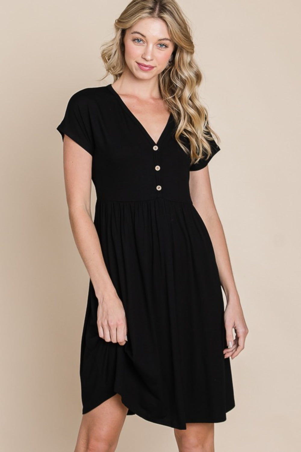 BOMBOM V-Neck Short Sleeve Dress