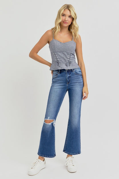 RISEN Full Size Distressed High Rise Crop Flare Jeans