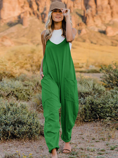 Double Take Full Size Sleeveless V-Neck Pocketed Jumpsuit