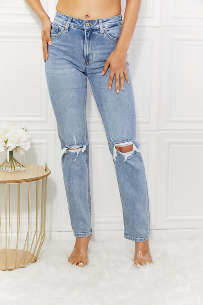 Kancan High Rise Distressed Slim Straight Jeans