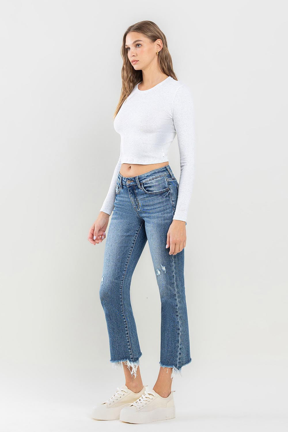 Lovervet Mid Rise Frayed Hem Jeans