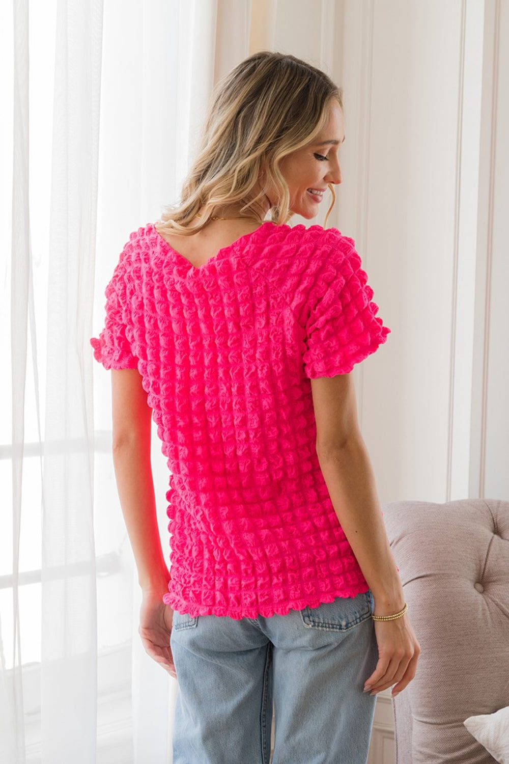 Sew In Love Bubble Textured Round Neck Short Sleeve T-Shirt