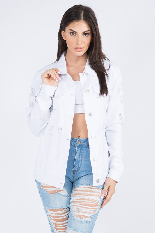 American Bazi Distressed Back Button Down Denim Jacket