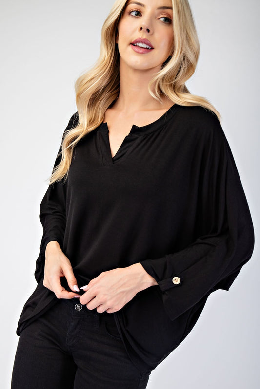 Celeste Full Size Notched Three-Quarter Sleeve Blouse