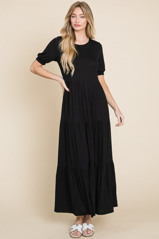 BOMBOM Short Sleeve Tiered Maxi Dress